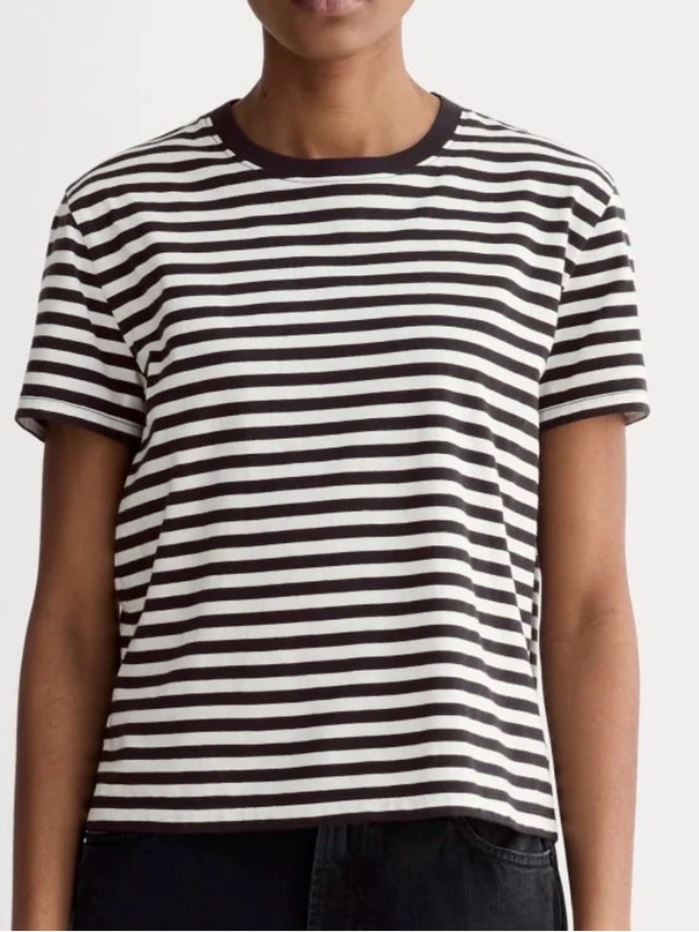 Everlane THE BOX-CUT TEE IN ESSENTIAL COTTON Black White Striped Short Sleeve S